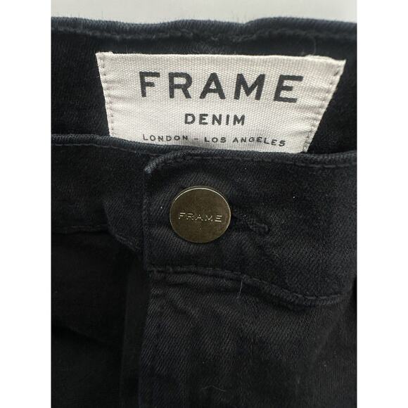 Frame Le Skinny de Jeanne Black Jeans 29 Raw Hem Distressed Mid Rise stretch - Picture 15 of 15